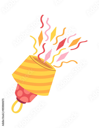 Vibrant party popper exploding confetti