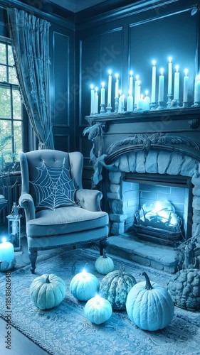 Cinematic halloween ambiance shifts from warmth to cool blue lighting effect