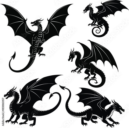 Various silhouettes of dragons