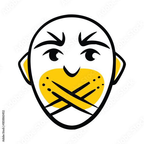 Head with mouth covered symbolizing silence and censorship