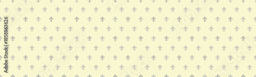 Elegant pale yellow background featuring a repeating pattern of delicate grey fleurdelis.  Perfect for websites, stationery, textile designs, and packaging.