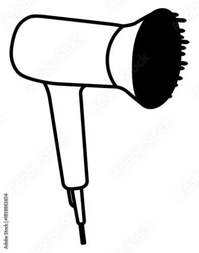 Minimalist hair dryer icon with diffuser attachment. This sleek line art is perfect for beauty salon branding, haircare blogs, or grooming manuals. A clean and professional vectorstyle graphic.