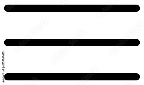 Minimalist black hamburger menu icon with three parallel lines. A versatile symbol for navigation, digital interfaces, and web design. Perfect for UIUX projects and mobile app development.