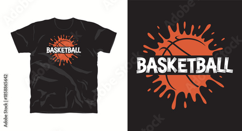 Basketball graphic t shirt design with orange paint splash
