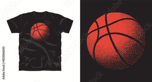 Basketball ball vintage stipple halftone dots texture vector graphic t-shirt design illustration