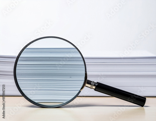 서류-파일-문서-자료-a4-종이-돋보기-확대-찾기-검색-서치-조사-확대경-종이가 쌓여있는