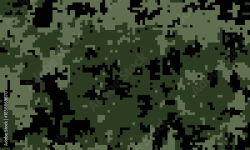 Abstract digital camouflage pattern.  Perfect for backgrounds, textiles, or militarythemed designs.  Its pixelated texture offers a modern, edgy feel.  Use for websites, packaging, or apparel.
