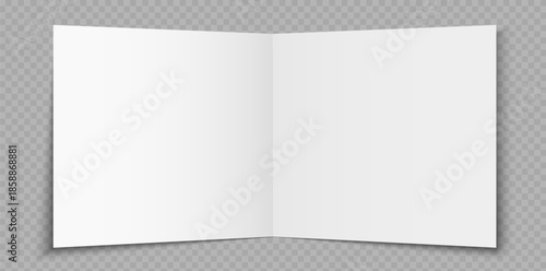 Realistic open brochure mockup with blank pages in perspective view. White paper layout ideal for branding, business, office, school, marketing. Vector illustration