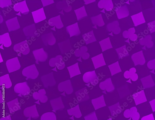 Abstract purple repeating pattern of playing card suits and squares