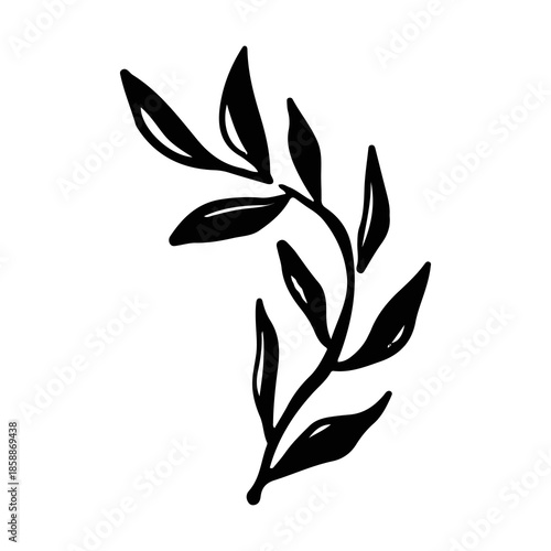 Hand drawn black abstract organic leaf shape isolated on transparent background