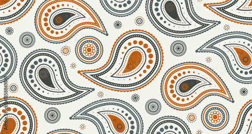 Effect silk to graphic artwork. Dress idea of paisley greeting card. Mandala oriental fashionable style.