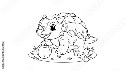 Adorable Baby Ankylosaurus Playing with a Ball in a Grassy Meadow. transparent.svg.