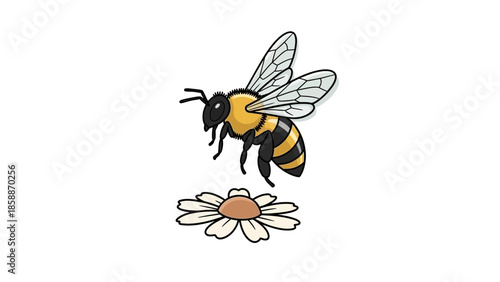 Buzzing Bee Over Flower Icon Symbolizing Summer Pollination and Life.transparent.svg.