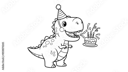 Cartoon Tyrannosaurus Rex Celebrating a Birthday with Cake and Hat. transparent.svg.