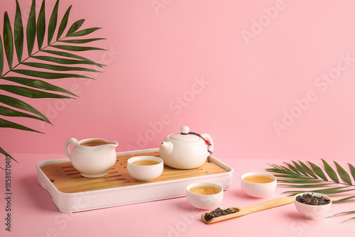 Tray with teapot, cups of t...