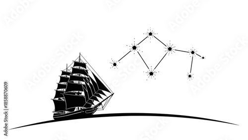 Evoking wonder, a vector silhouette of a constellation guiding a sailing ship_transparent.svg