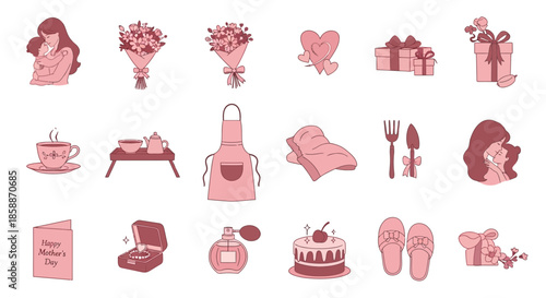 Gentle Set of 15 Flowing Line Art Mother's Day Vector Silhouettes in a Soft Feminine Palette_transparent.svg