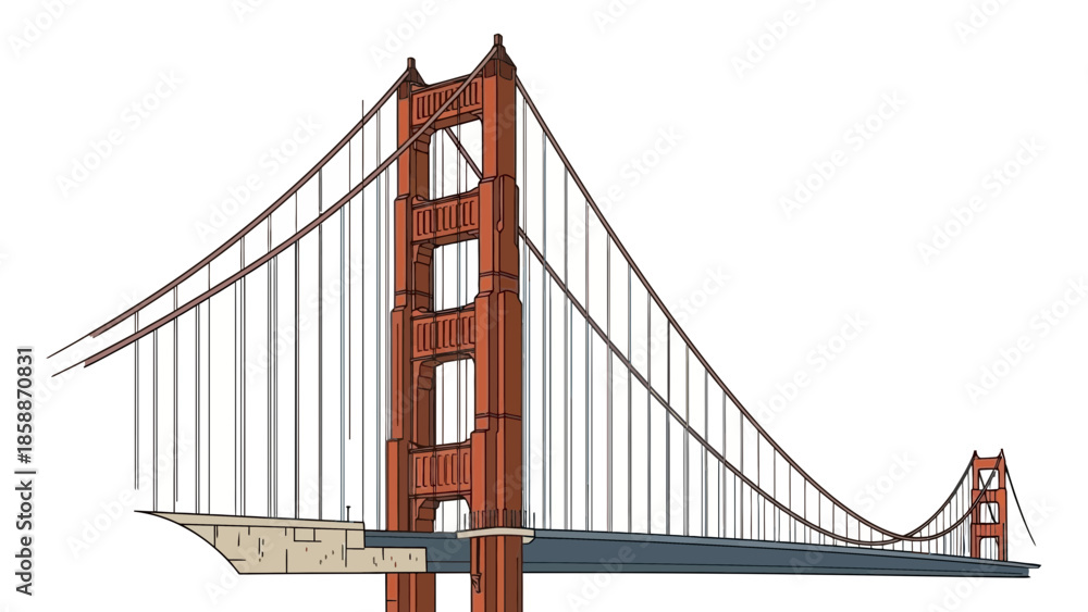 Fototapeta premium Iconic Golden Gate Bridge Span in Muted Earth Tones, Fine Line 3D Style_transparent.svg