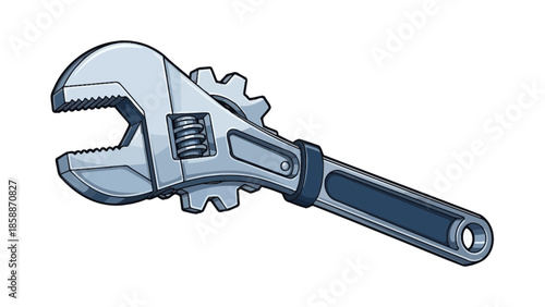 Illustration of an Adjustable Wrench in Deep Blue and Gleaming Chrome 3D Style_transparent.svg