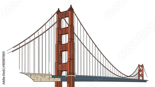  Iconic Golden Gate Bridge Span in Muted Earth Tones, Fine Line 3D Style_transparent.svg