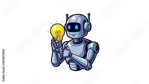 : Innovative 3D Robot Mascot Holding a Lightbulb, Sleek Metallic Cool Tones Design_transparent.svg