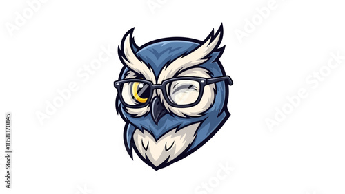  Intelligent 3D Owl Mascot Wearing Glasses and Winking, Cool Tones with Yellow Accents_transparent.svg