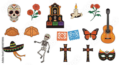  Intricate Folk Art Set of 15 Day of the Dead Vector Silhouettes in Vibrant Contrasting Colors_transparent.svg