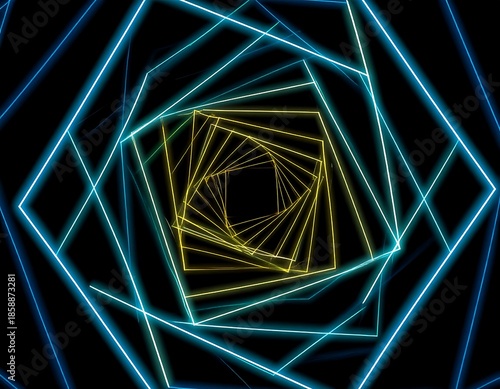 Abstract, vibrant lines forming a spiraling tunnel