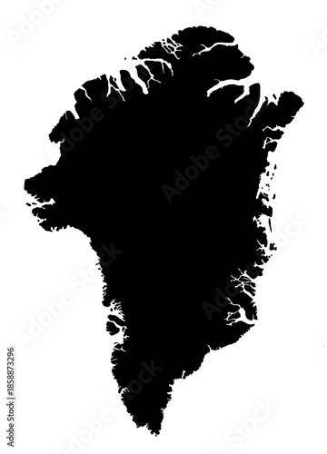 Vector illustration of Greenland map, country in Europe, black and white silhouette