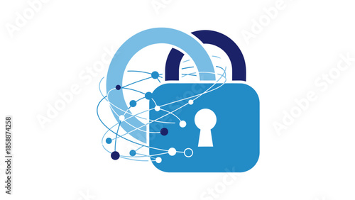 Blue Padlock with Keyhole and Network.