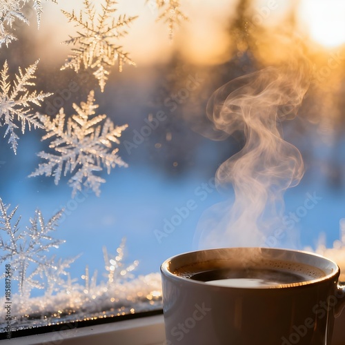 Wallpaper Mural Steaming Coffee by a Frosty Window on a Winter Morning Torontodigital.ca