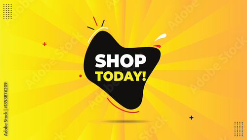 Shop today eps format editable banner template design with black gradient shapes with yellow white bold font yellow orange hot abstract background