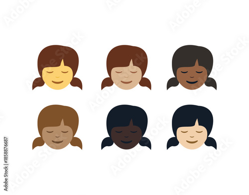smiling woman head face eyes closed pleased pretty smile emoji symbol sign icon vector illustration isolated flat
