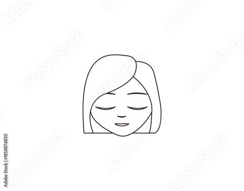 smiling woman head face eyes closed pleased pretty smile emoji symbol sign icon vector illustration isolated flat