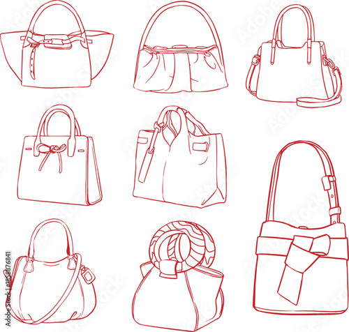  Fashion handbag templates black white outline.eps