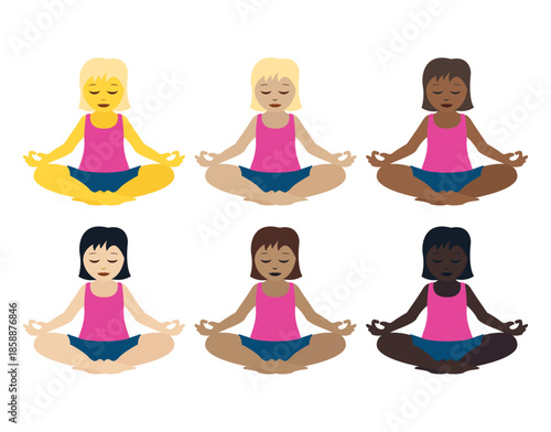 yoga mindfulness lotus position sitting down wellness emoji symbol sign icon vector illustration isolated flat meditation