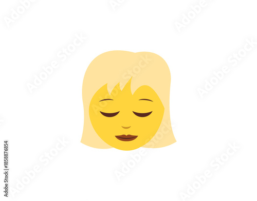 smiling woman head face eyes closed pleased pretty smile emoji symbol sign icon vector illustration isolated flat