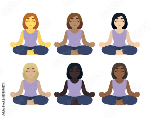 yoga mindfulness lotus position sitting down wellness emoji symbol sign icon vector illustration isolated flat meditation
