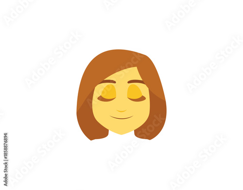 smiling woman head face eyes closed pleased pretty smile emoji symbol sign icon vector illustration isolated flat