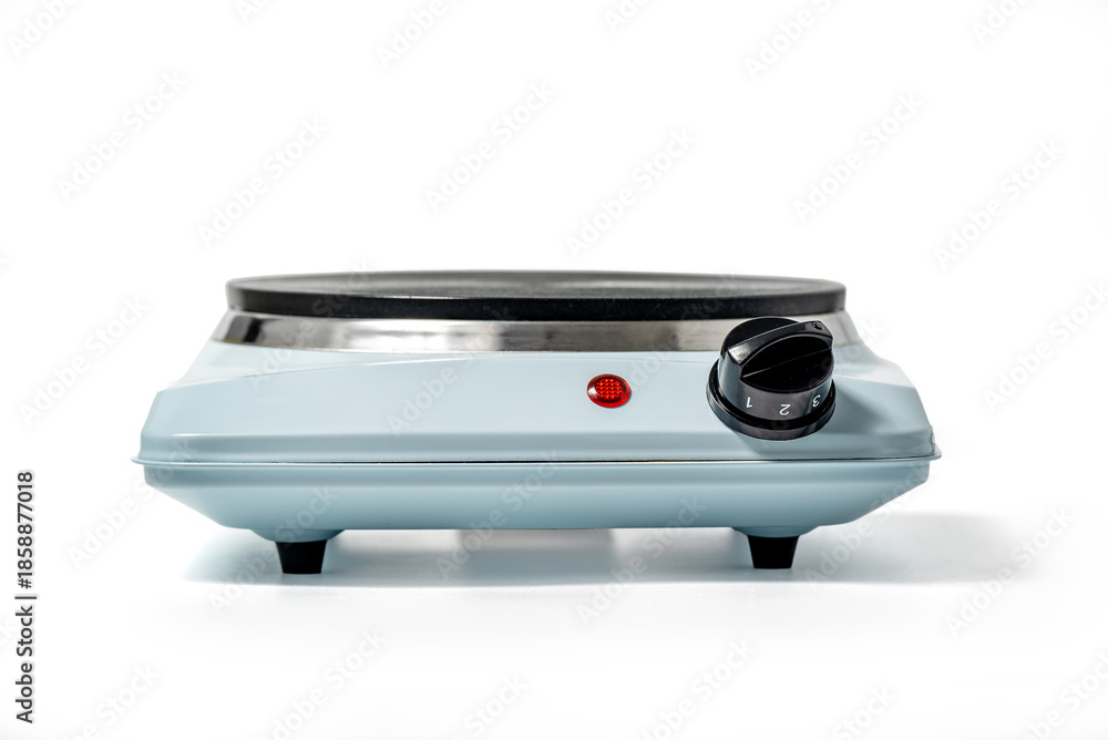 Fototapeta premium Portable single burner, electric stove isolated on white on white, with clipping path included
