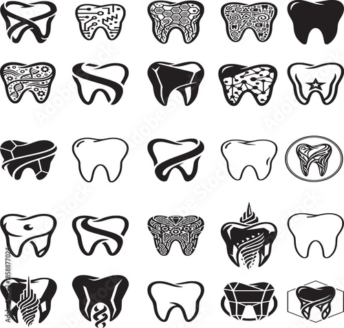 25 dental icon set for teeth care in various styles.