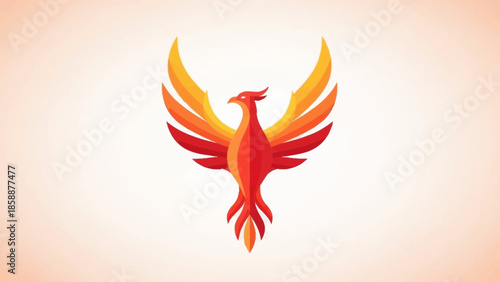 Stylized phoenix with fiery wings and tail, depicted in red and orange.