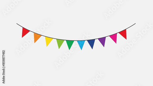 Colorful triangular flags strung together on a line.