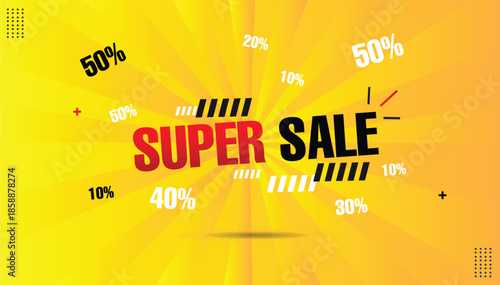 Super sale eps format editable banner template design with black red white shapes with black red gradient bold font yellow orange hot abstract background