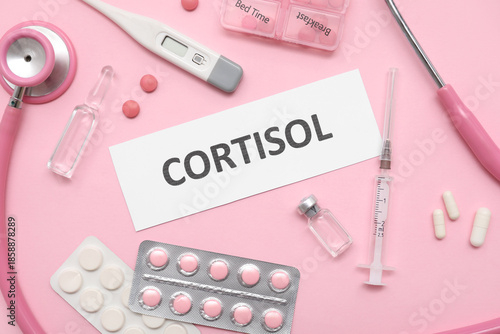 Word CORTISOL with stethosc...