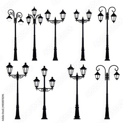 Collection of classic street lamps in various designs