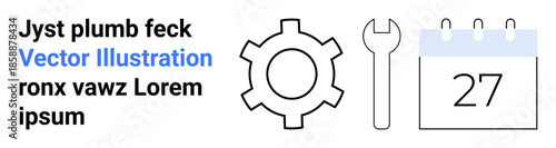 Gear, wrench, and calendar elements emphasize planning, tool usage, and system upkeep. Ideal for productivity, teamwork, repair services, schedule planning organization workflow improvement simple