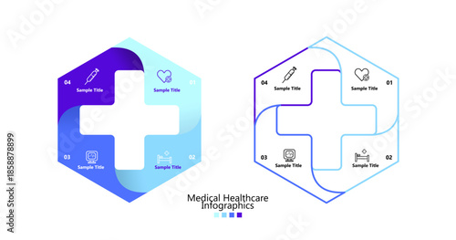 Vector plus infographic, medical diagram, healthcare graph, hospital presentation, emergency chart. Medicine doctor logo. Concept with 4 options, parts, steps, processes. venn diagram medical 