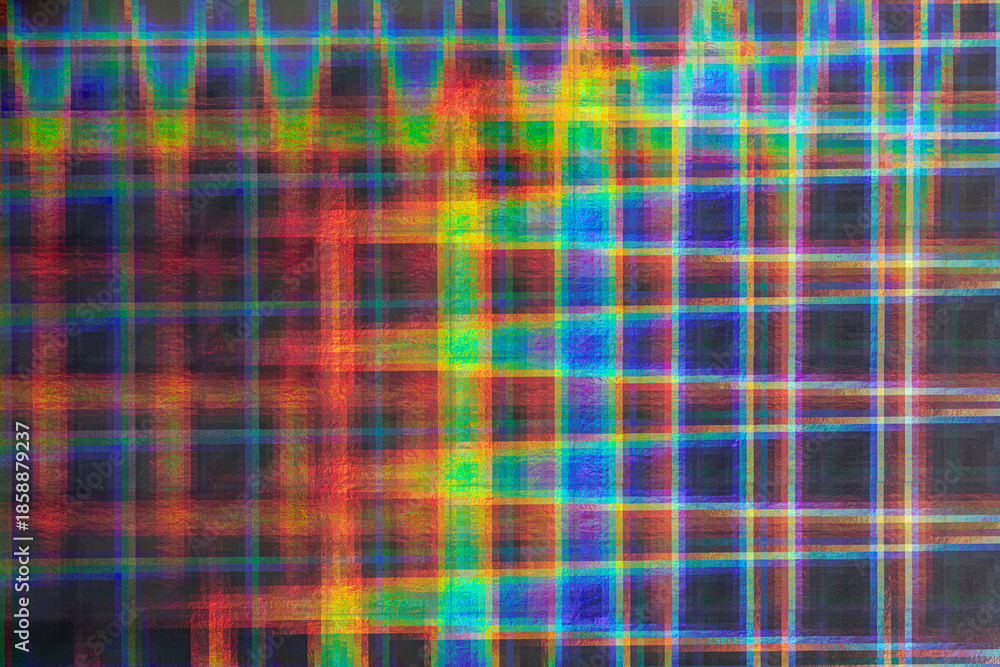 Fototapeta premium Glossy holographic foil texture with colorful light effects for trendy posters and backgrounds. Holograph foil texture. Iridescent metal effect. 