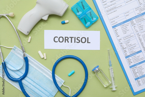 Word CORTISOL with stethosc...